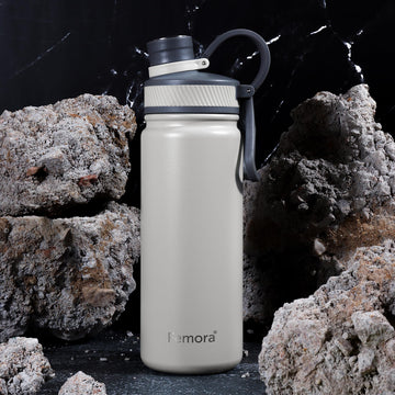 Femora Stainless Steel AquaBurst SportSip Vacuum Insulated Flask Water Bottle, 680 ML, Grey