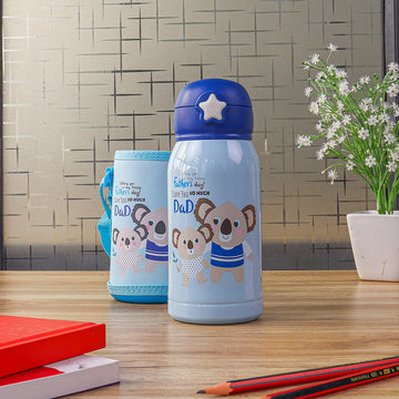 Kids Koala Design Hot & Cold Thermosteel Vacuum Insulated Bottles with Bag (550 Ml)