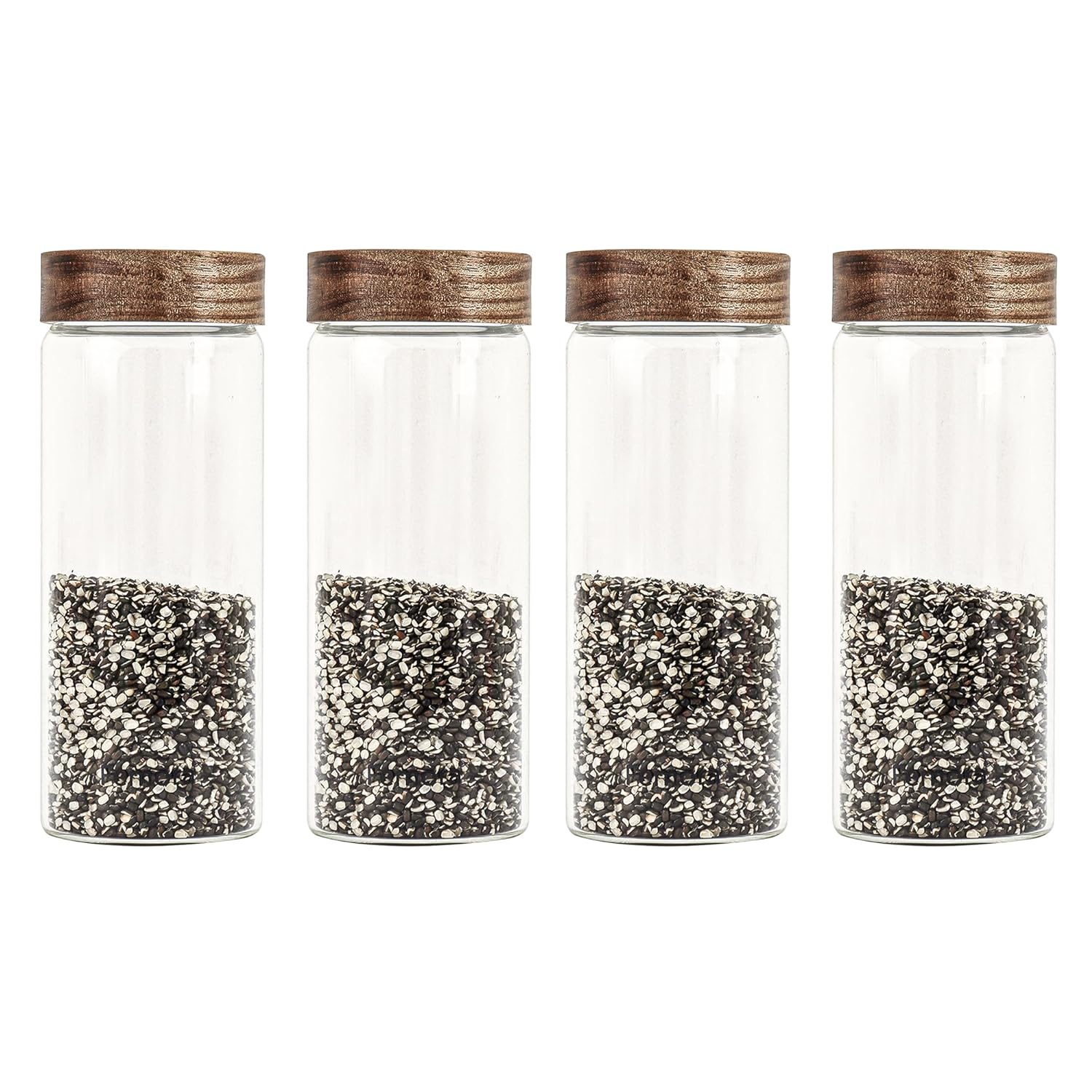 Borosilicate Glass Screw Jar With Wooden Lid, 550 ML, (Set of 4)