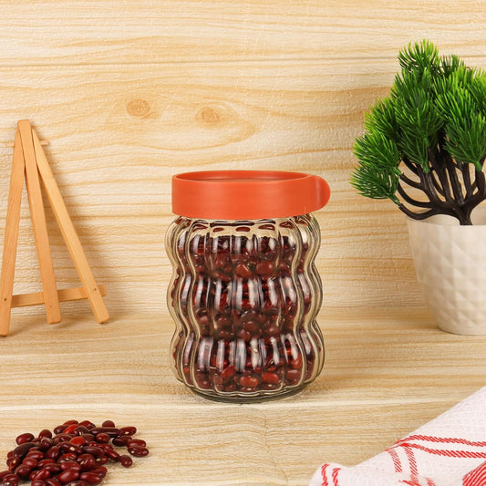 Clear Body Jar with Maroon Lid - 500 ML, Set Of 2