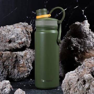 Femora Stainless Steel AquaBurst SportSip Vacuum Insulated Flask Water Bottle, 680 ML, Olive Green