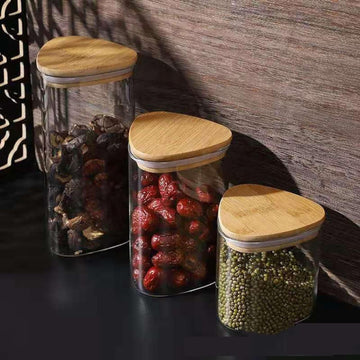 Borosilicate Three Side Jars with Wooden Lid