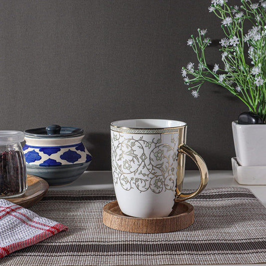 ndia Gold Floral Ceramic Golden Coffee Mug, Tea Mug, Ceramic Tea Cups (360 ml, Golden)