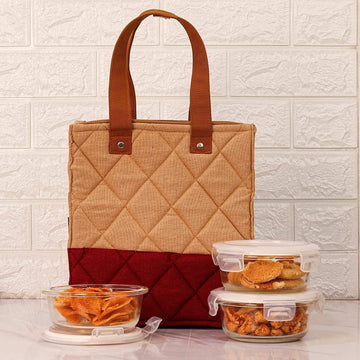 Borosilicate Glass Microwave Safe Container Multipurpose Lunch Box for Office, Maroon, Round-380 ml (3 Container).