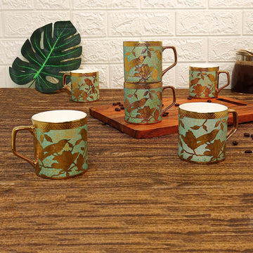 Ceramic Weaver Love Green Tea Mugs, Ceramic Tea Cups, Coffee Mugs (180 ml, Golden) - 6 Pcs Set