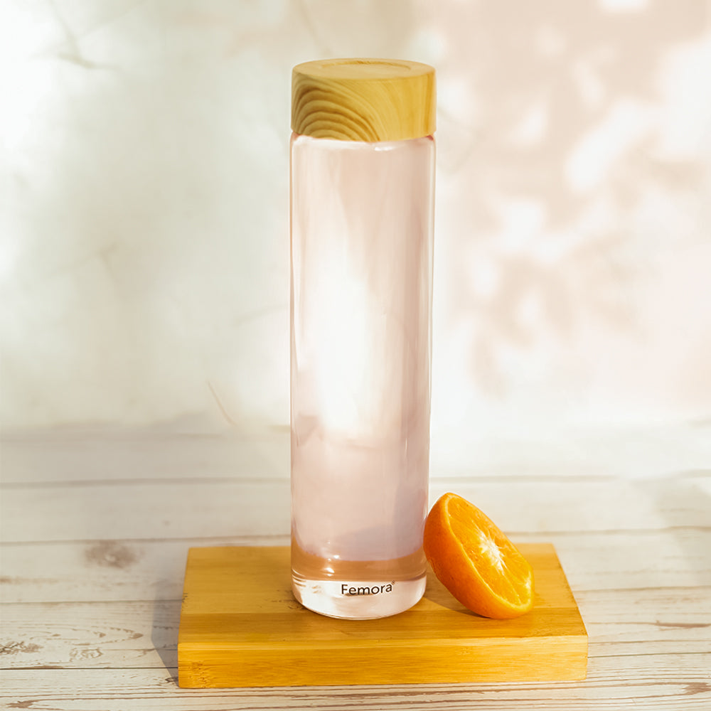 Borosilicate Glass Water Bottle With Wooden Lid, 1000 ML, 1 Pcs, Femora