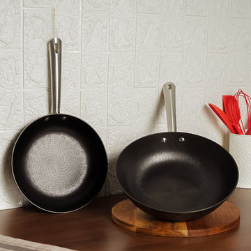 Femora Nonstick Cast Iron 2 Pc Cookware Set, 28 cm Wok, 24 cm Frypan, 50% Lighter Weight