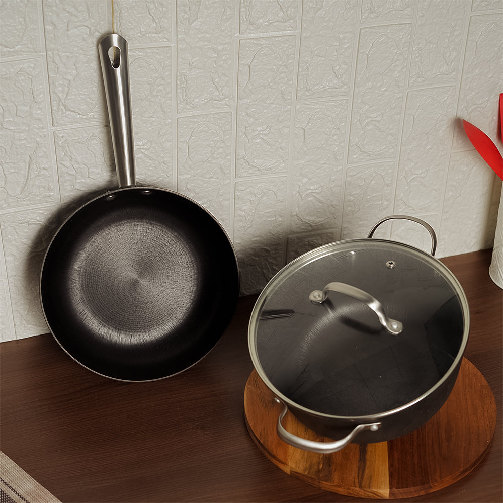 Femora Nonstick Cast Iron 2 Pc Cookware Set, 24 cm Casserole, 24 cm Frypan, 50% Lighter Weight