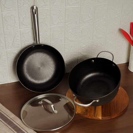 Femora Nonstick Cast Iron 2 Pc Cookware Set, 24 cm Casserole, 24 cm Frypan, 50% Lighter Weight
