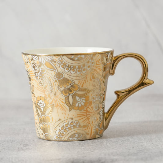 Premium Ceramic  Bridal Mehendi Gold Pattern Coffee & Tea Cup Set of 6, 180 ML, Femora