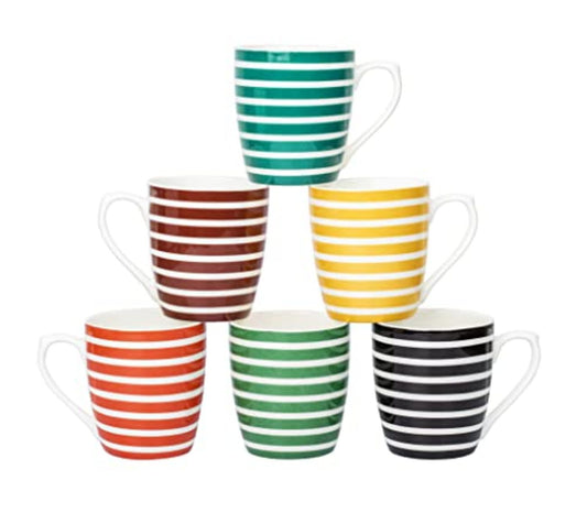 Breton Stripes Ceramic Coffee & Tea Cup Set of 6, 160 ML, Femora