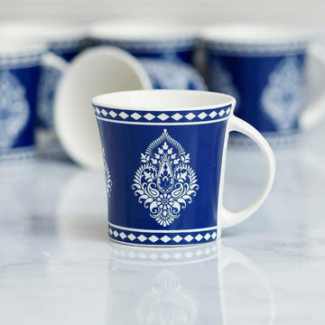 Block Print Ceramic Coffee & Tea Cup Set of 4, 160 ML, Blue