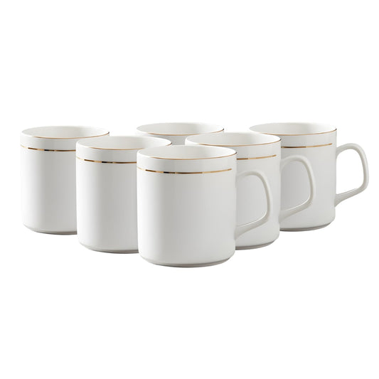 Femora Elegant White Ceramic Tea Cups with Gold Line | Pack of 6 | 180 Ml | Ceramic Tea Cup - Minimalist Modern Drinkware for Home and Office