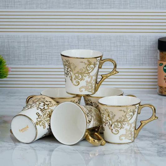 Premium Floral Gold Line Ceramic Coffee & Tea Cup Set of 4, 160 ML Visit the Femora Store