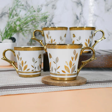 Premium Golden Grass Lawn Print Ceramic Coffee & Tea Cup Set of 4, 160 ML