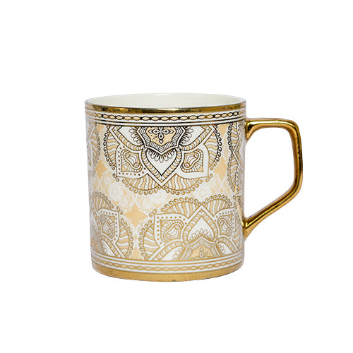 Premium Ceramic Luxury Mehendi Craft Coffee & Tea Cup Set of 6, 180 ML, Femora