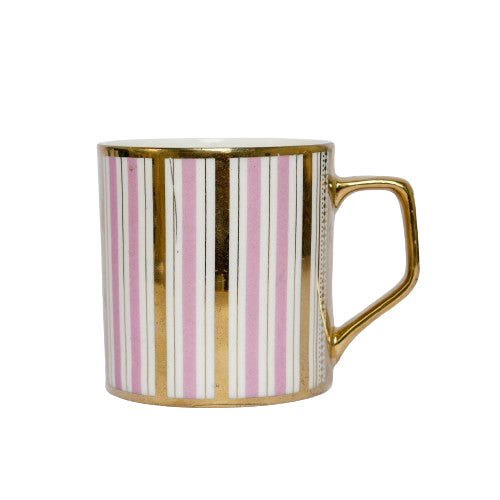 Premium Ceramic Decorative Pink Gold Line Coffee & Tea Cup Set of 6, 180 ML, Femora