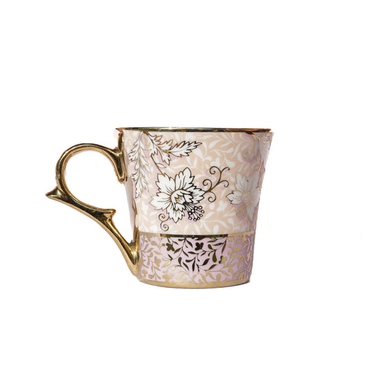 Premium Ceramic Aesthetic Beige Moroccan Pattern Gold Coffee & Tea Cup Set of 6, 180 ML, Femora