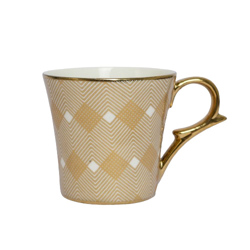 Premium Ceramic Golden Pine Wood Print Coffee & Tea Cup Set of 6, 180 ML, Femora