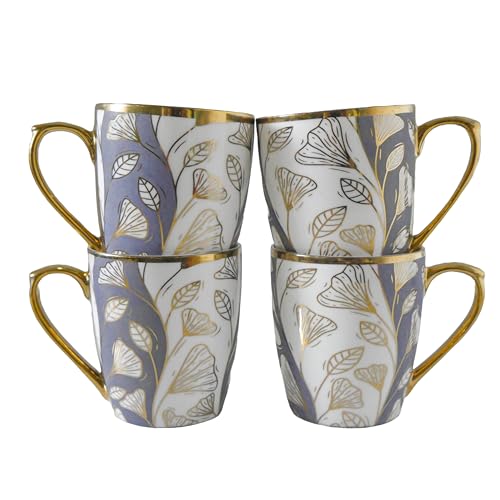 Premium Arum Lilies Golden Ceramic Coffee & Tea Cup Set of 4, 180 ML, Femora