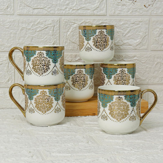 Premium Ceramic Royal Crowned Coffee & Tea Cup Set of 4, 180 ML, Green