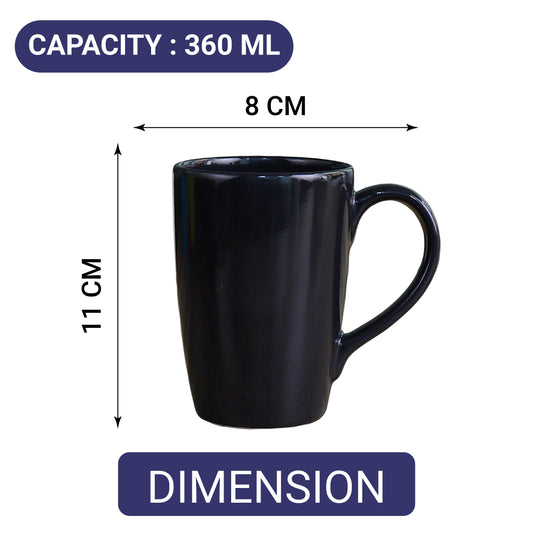 Premium Black Ceramic Coffee Mug Set of 6, 360ML, Femora