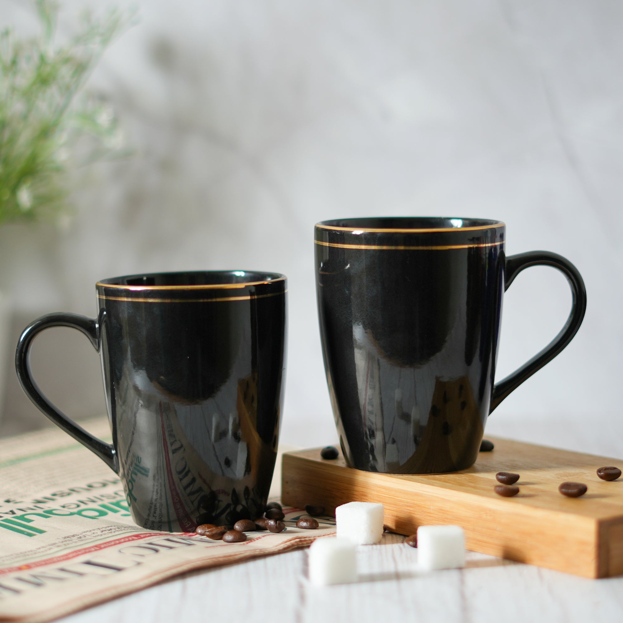 Ceramic Gold Line Coffee  Mug , 360 ML, Set Of 2, Femora