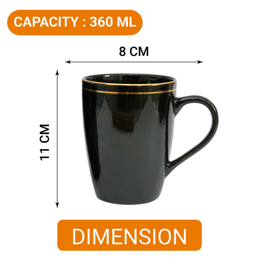 Ceramic Gold Line Coffee  Mug , 360 ML, Set Of 2, Femora