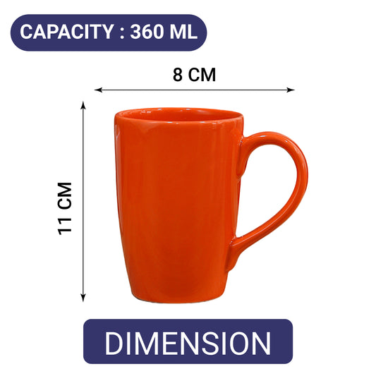 Premium Orange Ceramic Coffee Mug Set of 6, 360ML, Femora