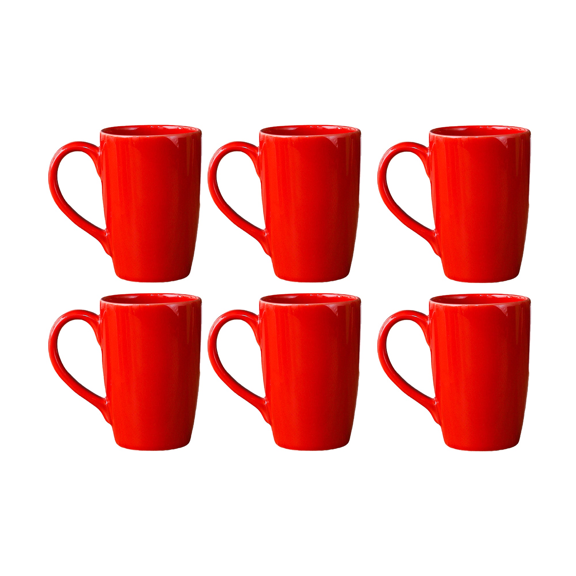 Premium Red Ceramic Coffee Mug Set of 6, 360ML, Femora