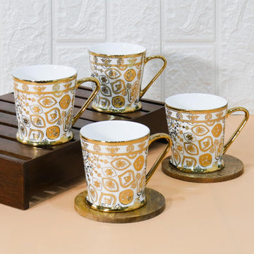 Premium Vintage Golden Print Ceramic Coffee & Tea Cup Set of 4, 180 ML