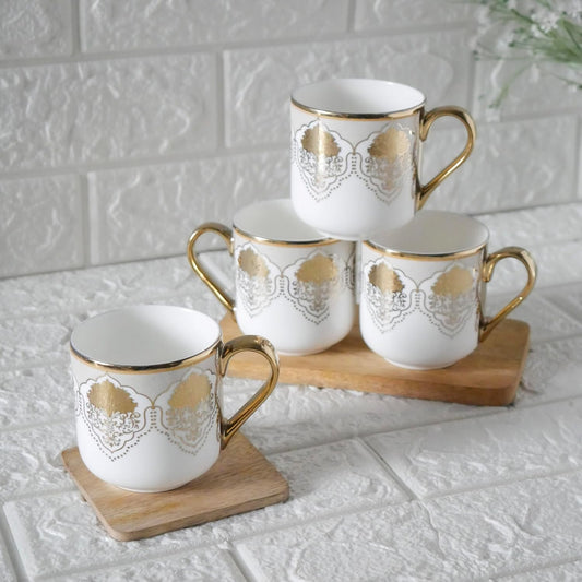 Premium Gold Motif Design Tea Mugs, Ceramic Tea Cups, Coffee & Tea Cup Set of 4, 180 ML, (NOT Microwave Safe)