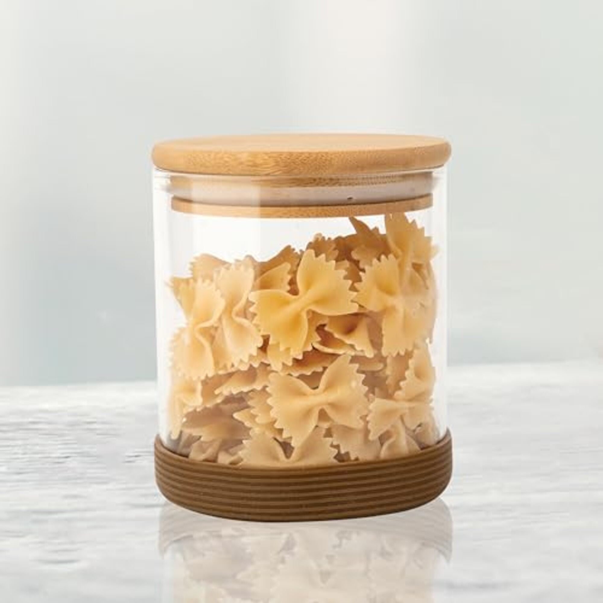 Kitchen Storage Jars Borosilicate Glass With Wooden Lid Silicon Bottom Base Air Tight Jar Femora