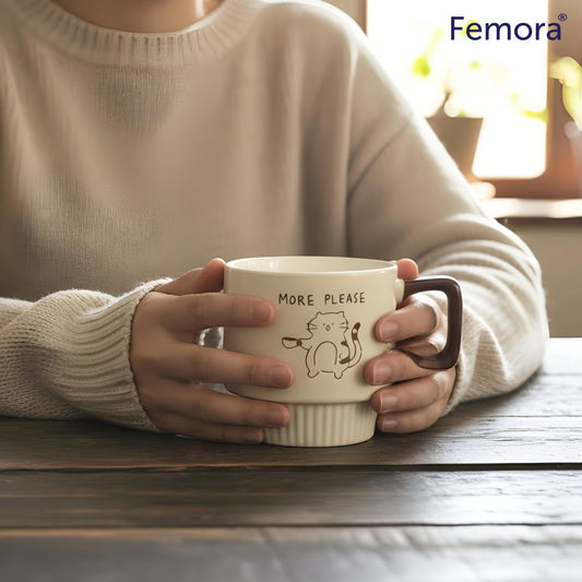Femora Printed Ceramic Coffee Mug 320 ML | Cat & Quote Design | Birthday & Gifting | Tea & Coffee Cup for Home & Office