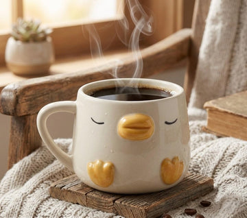 Femora Cute Ceramic Duck Face Coffee Mug (200 ml) | Hand-Painted Novelty Tea & Milk Cup