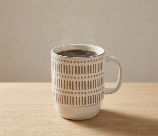 Femora Stoneware Ceramic Coffee Mug Set of 2 (350 ML) | Textured & Printed Pattern Tea & Coffee Cups