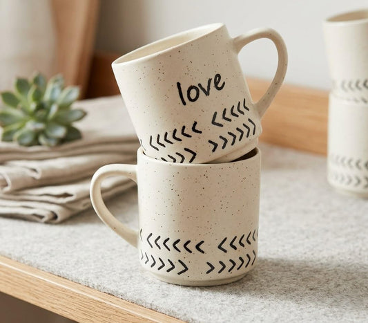 Femora Ceramic Coffee Mug Set of 2 (350 ML) | Text Printed & Pattern Design | Tea & Coffee Cups for Home & Office