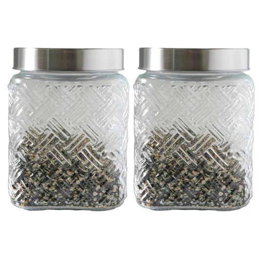 Embossed Glass Jar, Kitchen Storage Jar, Square Jars, Airtight Steel Lid,