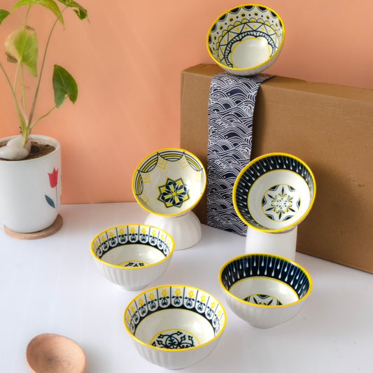 Femora Ceramic Bowl Set of 6| Elegant Serving Bowls, Gift-Pack Ideal for Gifting