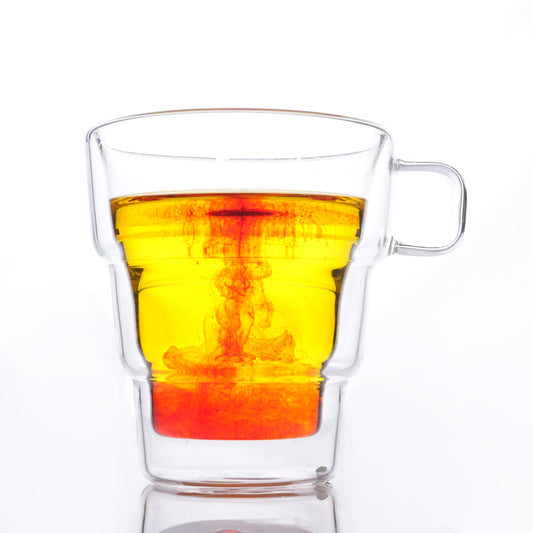 Double Wall Coffee Mug 250ml (8 Ounces), Clear Glass with Handle, Insulated Cappuccino, Tea, Latte Cup - Heat Resistant