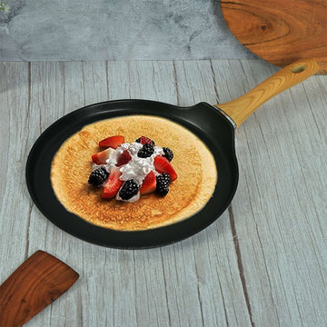 Femora Forged Aluminium Non-Stick 28 CM Pancake Pan with Wood Finish Handle, Induction & Gas Ready, Pack of 1