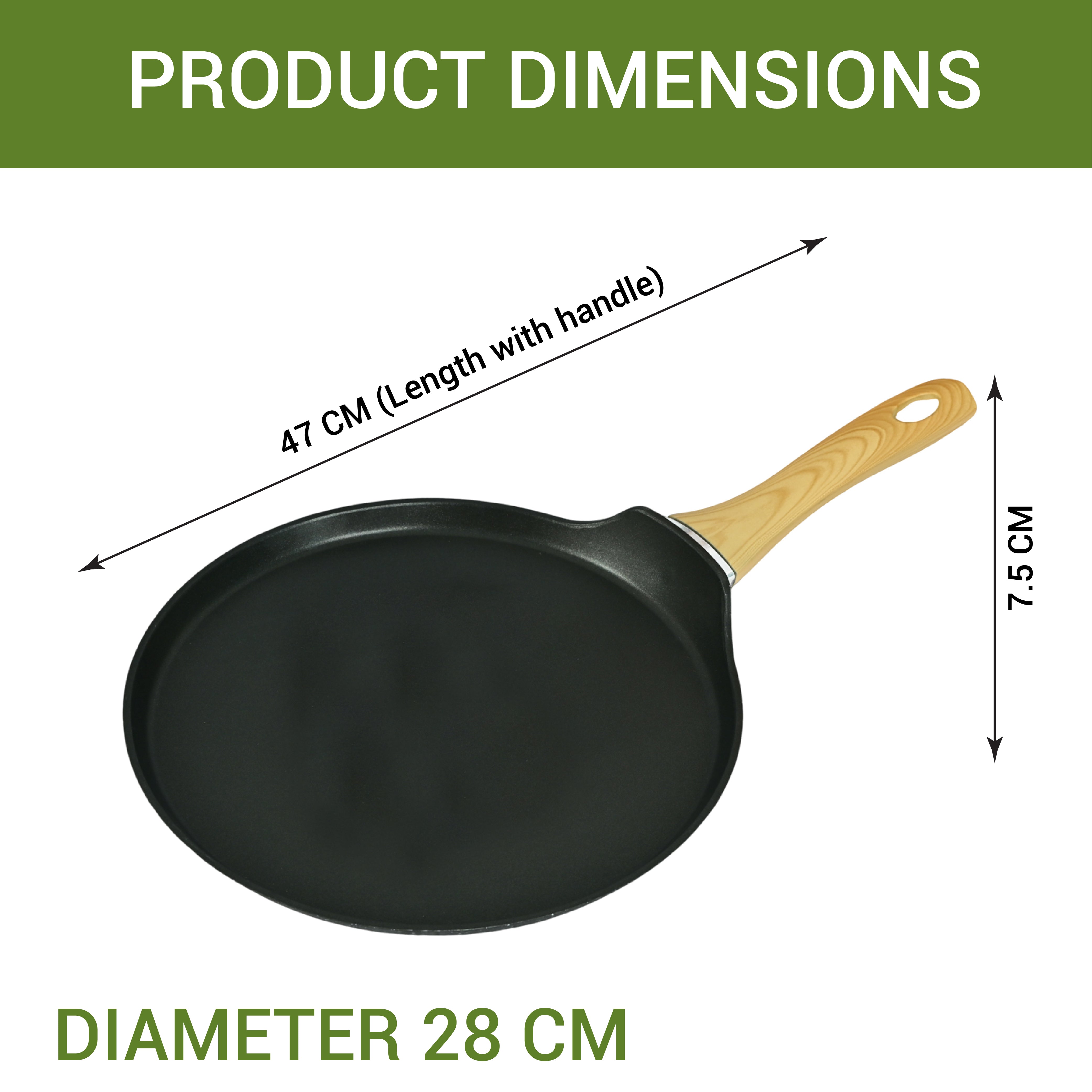 Femora Forged Aluminium Non-Stick 28 CM Pancake Pan with Wood Finish H