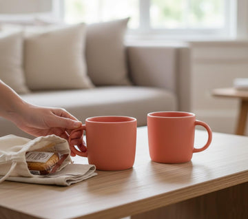 Femora Premium Ceramic Coffee Mug 350 ML | Matte Finish | Pack of 2 | Solid Color Tea Cups for Home & Office