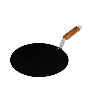 Femora Iron Concave Tawa, Tava for Roti/Chappati/Naan with Strong Wooden Handle Black 100% Toxin-Free, Naturally Non-Stick, Long Lasting, Gas & Electric Stovetop Compatible