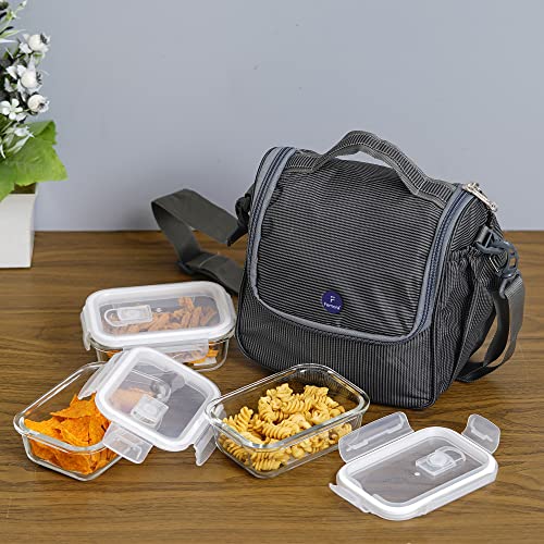 Borosilicate Glass Lunch Box Black Canvas Bag Femora, 400 ML, 3 Pcs