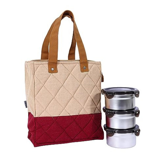 Stainless Steel Lunch Box Maroon Canvas Bag Femora, 350 ml, 3 Pcs
