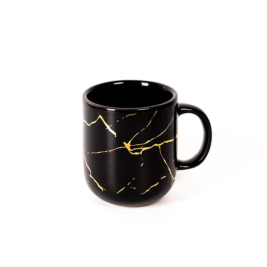 22k Liquid Gold Marble Design Ceramic Coffee Mug, Tea Cups, 180 ML, Pack of 6, Black