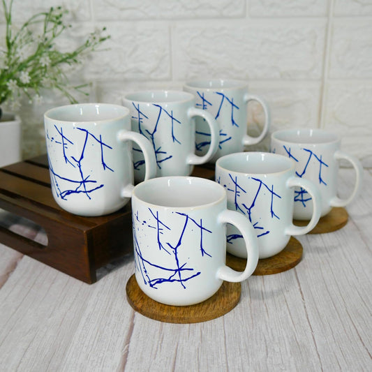 Marble Print Design Ceramic Coffee Mug, Tea Cups, Stackable, Chip Resistant, 180 ML, Pack of 6,