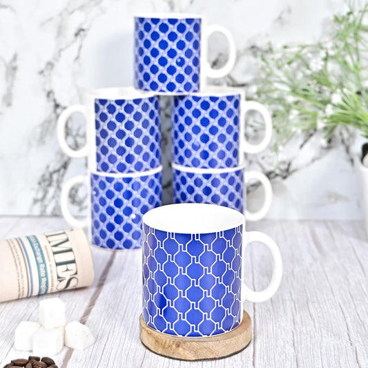 Femora Handcrafted Ceramic Coffee & Tea Cup Set of 6, 180 ML, Geometric Design