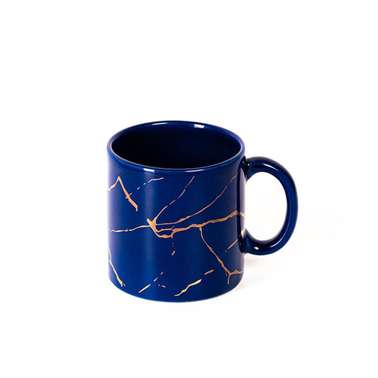 Femora Ceramic Coffee Mug, Marble Gold Print Tea Cups, Chip Resistant, 180 ML, Pack of 6, Blue